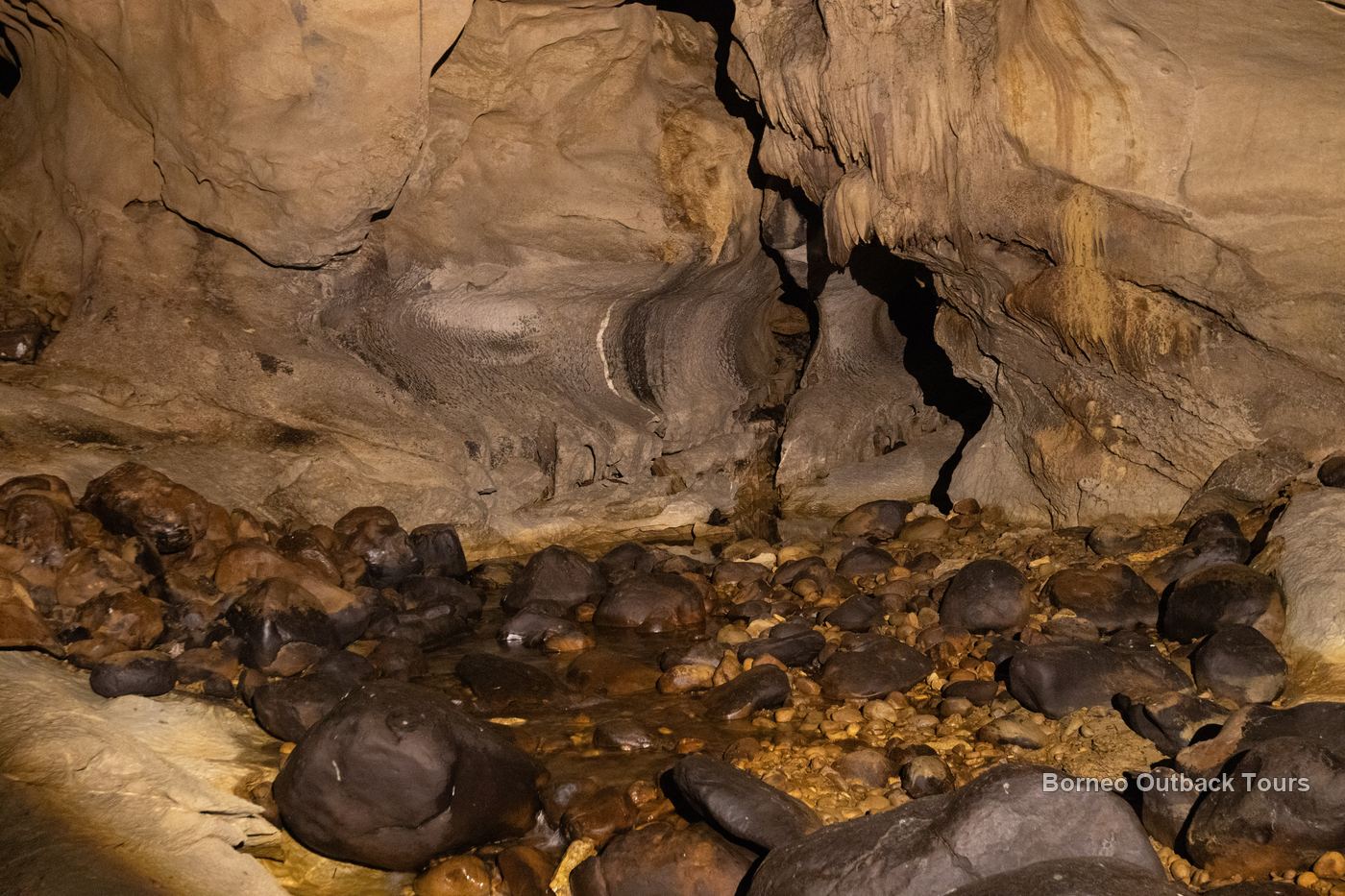 Flowstone formations inside Pungiton Cave, a sacred Murut cave in Sapulot, Sabah