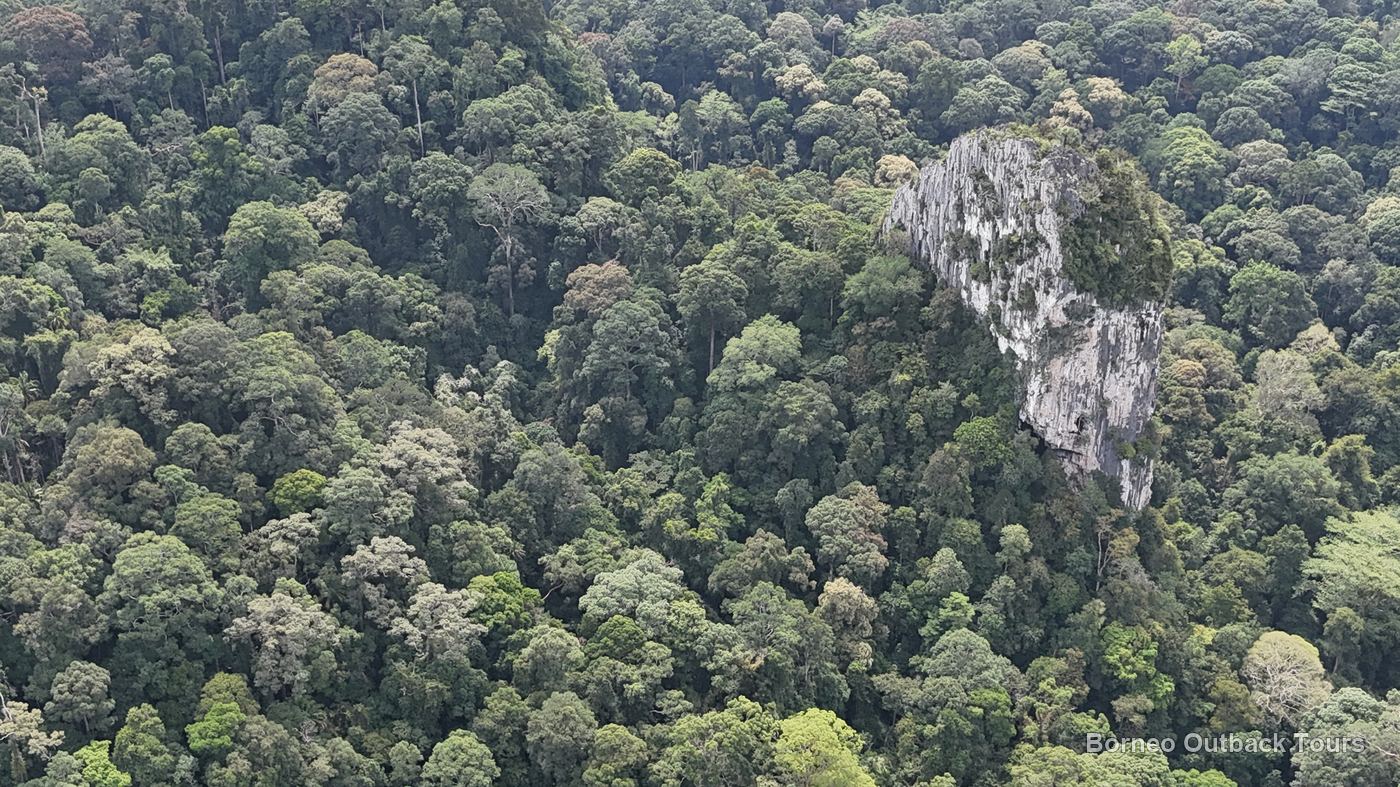 Aerial view of the forested Murut heartland spanning the borders of Sabah and Kalimantan in Borneo